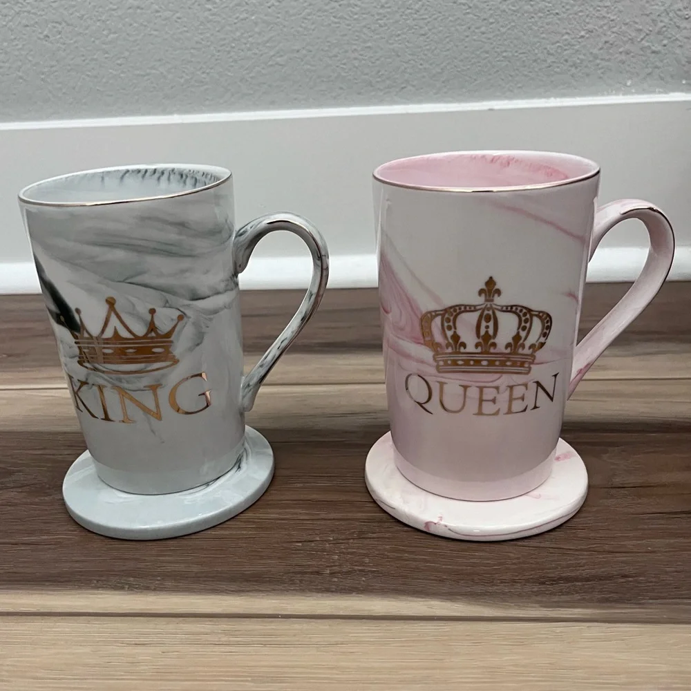 King and Queen Mug Set with Coasters and Spoons (Brand New) 👑